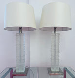 Pair of Crystal Strata Column Porta Romana Table Lamps