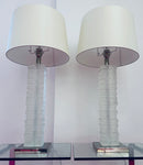 Pair of Crystal Strata Column Porta Romana Table Lamps