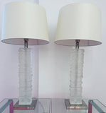 Pair of Crystal Strata Column Porta Romana Table Lamps