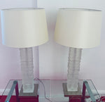 Pair of Crystal Strata Column Porta Romana Table Lamps