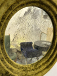 Small Antiqued Olive Green Velvet Wall Mirror