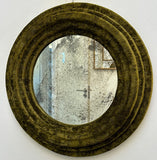 Small Antiqued Olive Green Velvet Wall Mirror