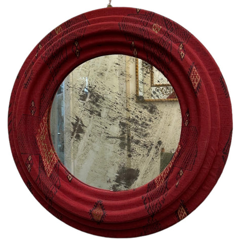Small Antiqued Glass Red Aztec Fabric Wall Mirror