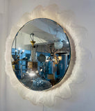 Vintage 1970s German Illuminated Lucite "Flower" Backlit Iced Wall Mirror