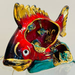 Vintage French Vallauris Ceramic Glazed Fish Table Lamp