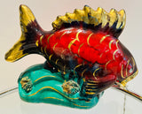 Vintage French Vallauris Ceramic Glazed Fish Table Lamp