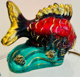 Vintage French Vallauris Ceramic Glazed Fish Table Lamp