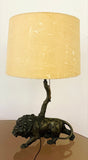 1910 Antique Spelter Prowling Lion Table Lamp inc Shade