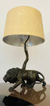 1910 Antique Spelter Prowling Lion Table Lamp inc Shade