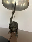 1910 Antique Spelter Prowling Lion Table Lamp inc Shade