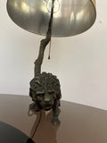 1910 Antique Spelter Prowling Lion Table Lamp inc Shade
