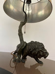 1910 Antique Spelter Prowling Lion Table Lamp inc Shade