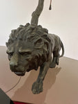 1910 Antique Spelter Prowling Lion Table Lamp inc Shade