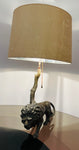 1910 Antique Spelter Prowling Lion Table Lamp inc Shade