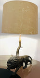 1910 Antique Spelter Prowling Lion Table Lamp inc Shade