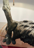 1910 Antique Spelter Prowling Lion Table Lamp inc Shade