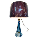 1950s Belgium Val St Lambert Blue Twisted Glass Lamp Base