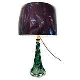 1950s Belgium Val St Lambert Dark Green Twisted Glass Lamp Base