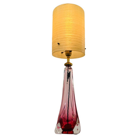1950s Belgium Val St Lambert Pink Crystal Table Lamp