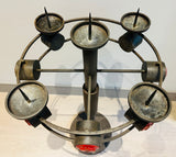 1960s Italian Brutalist Iron and Ceramic Floor Candleholder
