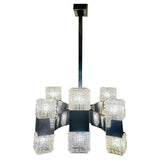 1960s Italian Sciolari Chrome & Geometric Glass Chandelier