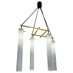 1970s Italian Four Tubular Frosted Glass & Brass Ceiling Light