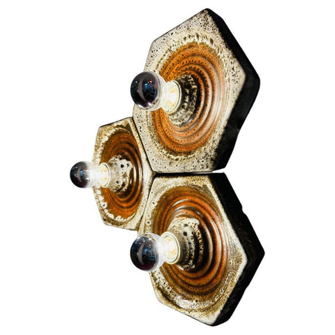 1970s Fat Lava Hustadt Hexagonal Ceramic Wall Lights - 3 Available