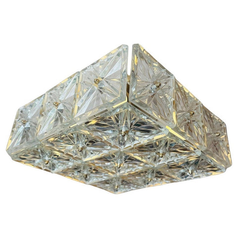 1970s German Kinkeldey Crystal Facetted Glass Flush Mount Light