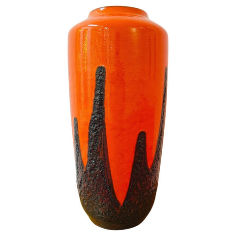 1970s German Scheurich Orange & Brown Fat Lava Vase