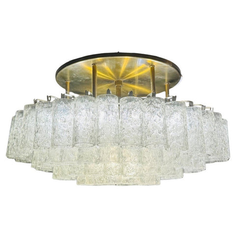 1970s German Doria Tubular Glass & Brass Flush Mount