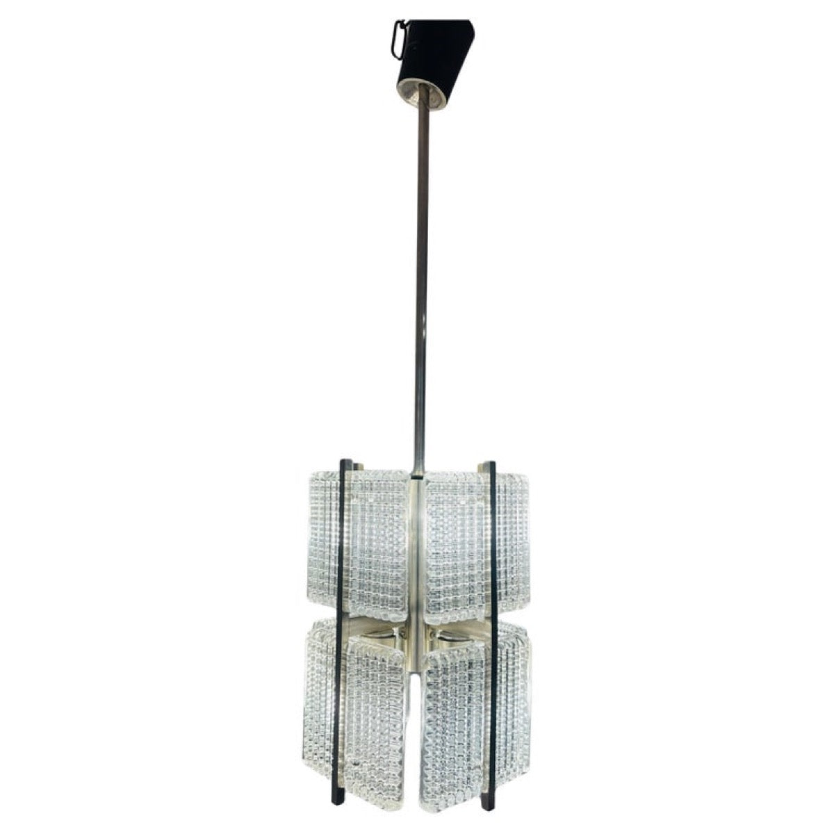 1970s German Square Ribbed Glass & Chrome Ceiling Light – retro living uk