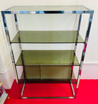 1970s Belgium Chrome & Smoked Glass Shelving Unit