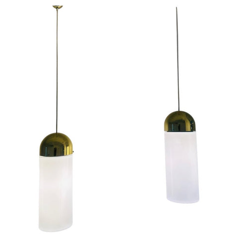 1980s Glashütte Limburg Opaque Glass & Brass Pendant Light