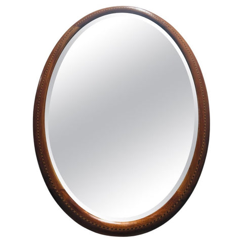 Antique 1910 Edwardian Mahogany & Inlaid Oval Bevelled Mirror