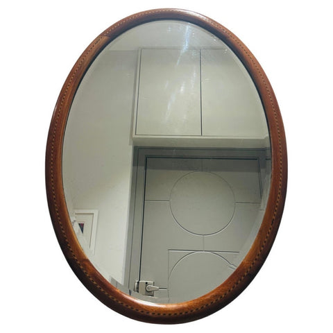 Antique 1910 Edwardian Mahogany & Inlaid Oval Bevelled Mirror