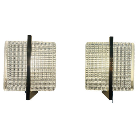 Pair of 1970s German Glass & Chrome Wall Lights
