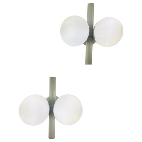 Pair of 1960s German Kaiser Leuchten Opaline Globe Wall Lights