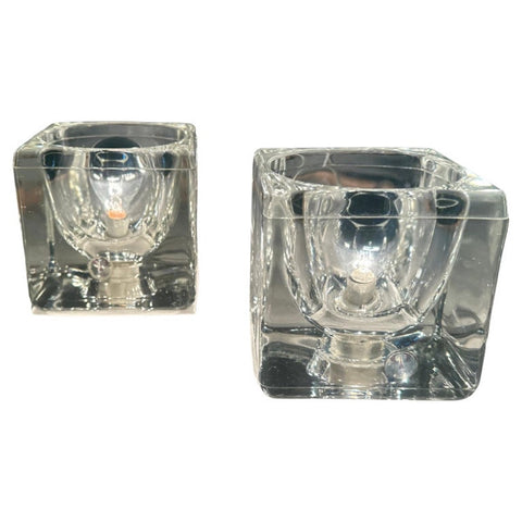 Pair of 1970s German Putzler Clear Cubed Glass Table Lamps