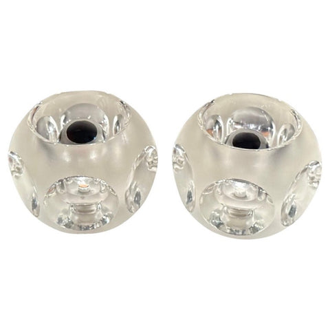 Pair of 1970s Putzler Frosted & Clear Concave Glass Table Lamps