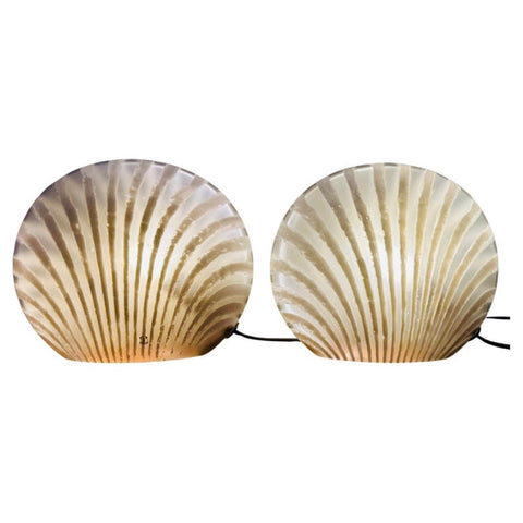 Pair of 1970s Peill & Putzler Zebra Shell Shaped Glass Table Lamps
