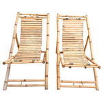 Pair of 1980s Rustic Italian Golden Bamboo Deck Chairs or Sun Loungers