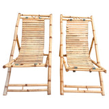 Pair of 1980s Rustic Italian Golden Bamboo Deck Chairs or Sun Loungers
