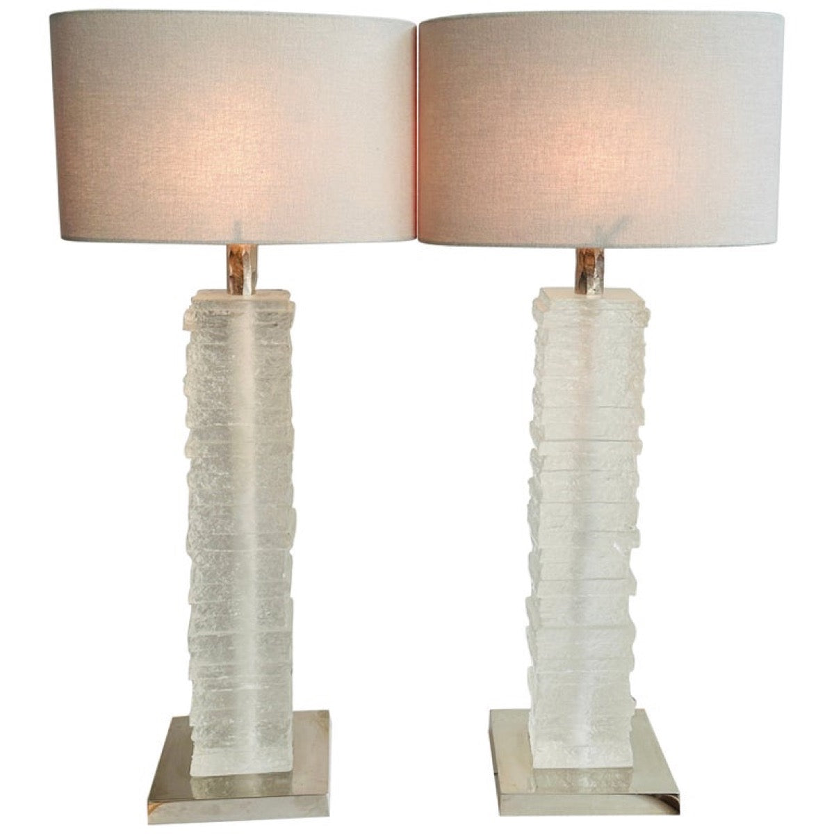 Pair of Crystal Strata Column Porta Romana Table Lamps – retro living uk