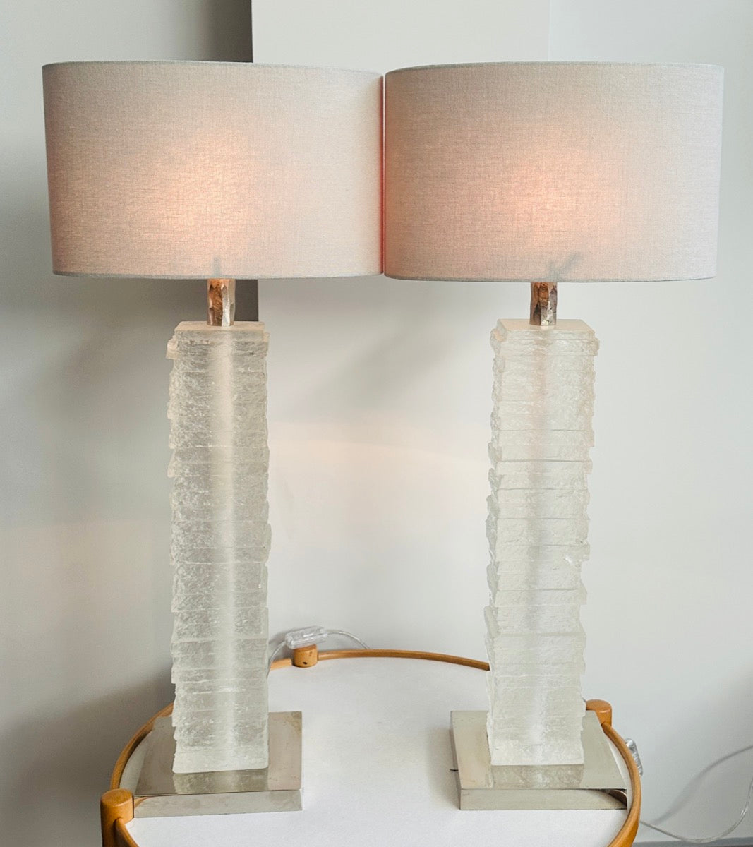Pair of Crystal Strata Column Porta Romana Table Lamps – retro living uk