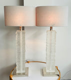 Pair of Crystal Strata Column Porta Romana Table Lamps