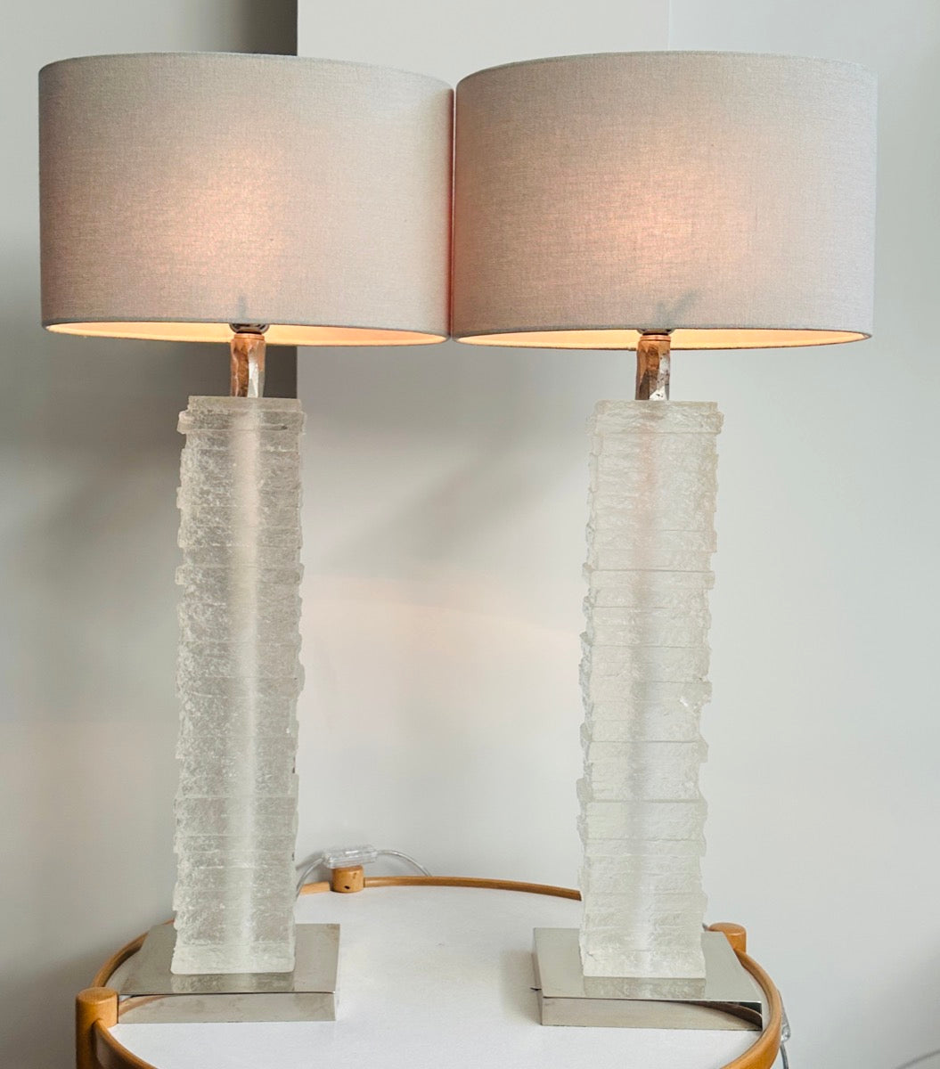 Pair of Crystal Strata Column Porta Romana Table Lamps – retro living uk