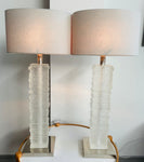 Pair of Crystal Strata Column Porta Romana Table Lamps