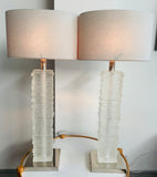 Pair of Crystal Strata Column Porta Romana Table Lamps