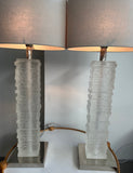 Pair of Crystal Strata Column Porta Romana Table Lamps
