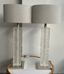 Pair of Crystal Strata Column Porta Romana Table Lamps